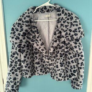 Baby Blue Cropped Cheetah Print Jacket.